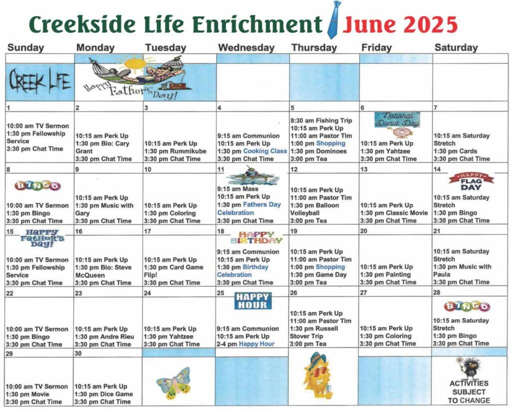 June Activities Calendar